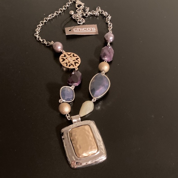 Chico's Silver Necklace with Purple and Gold Details - Picture 2 of 3